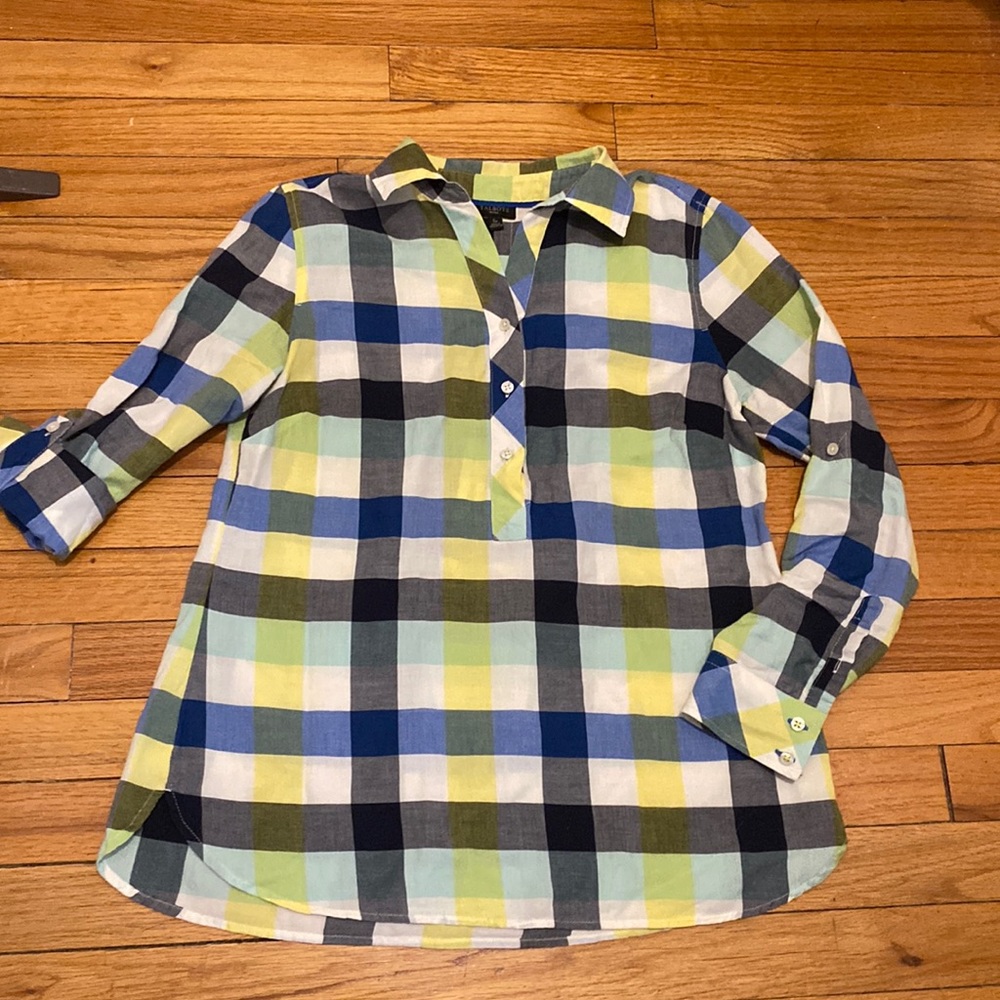 Talbots Checked Woman’s Half Button Down Shirt - image 1